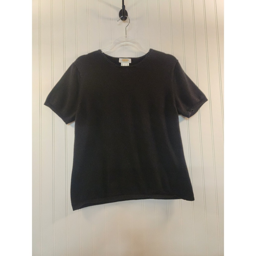 Talbots Women's Black Crew Neck Short Sleev Knit Sweater Top Size L Grandmacore